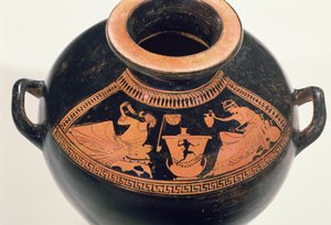 Attic Red-figure hydria depicting a drinking scene by Nikoxenos Painter Nikoxenos Painter
